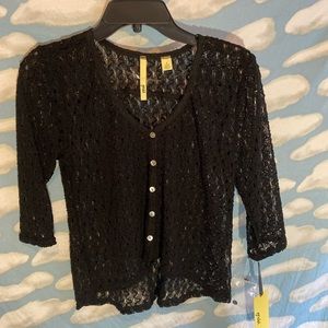 black mesh cardigan blouse brand new w tags